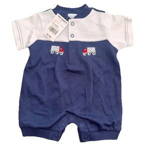 Baby Sprockets Boy’s 0/3 Month Romper Embroidered Trucks Vintage? Preppy Classic